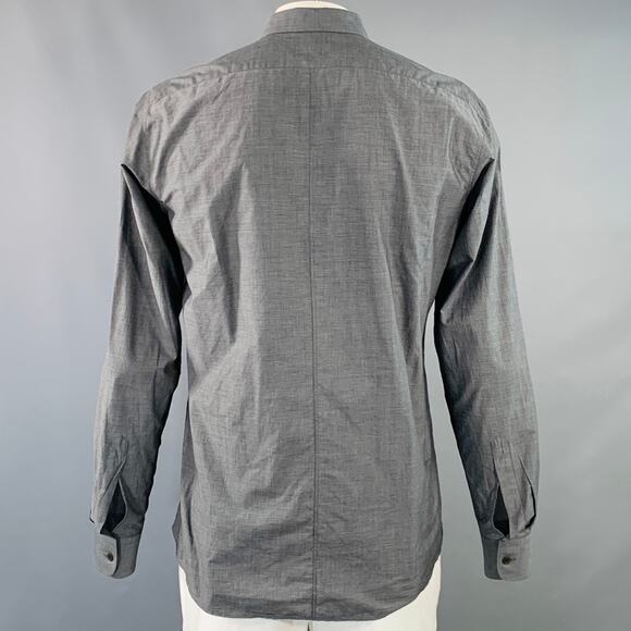DRIES VAN NOTEN Size L Grey Charcoal Cotton Spread Collar Long Sleeve Shirt - Picture 3 of 5